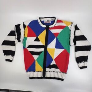Vintage NEK NORTHEAST KNITTERS Colorblock Zip Up Sweater Women Size Small